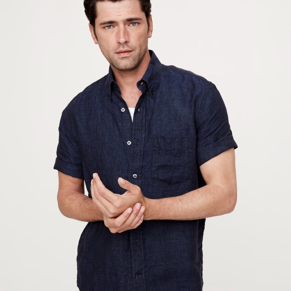 Banana Republic Castelletto Linen Shirt (XXL Navy)